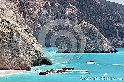 Beautiful detail of rocks with the sea of â€‹â€‹Porto Katsiki as a background Stock Photo